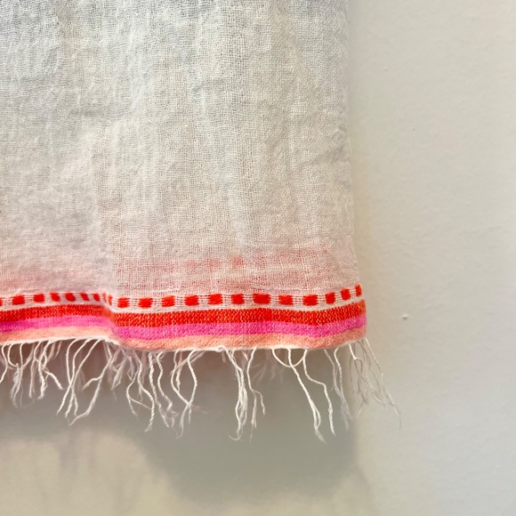 LemLem Mini Tinish Blue Neon Orange Striped Lightweight Cotton Blend Scarf OS - Picture 3 of 5